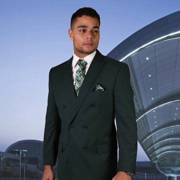 Mens Classic Wool Double Breasted Suit in Hunter Green - Picture 1 of 2